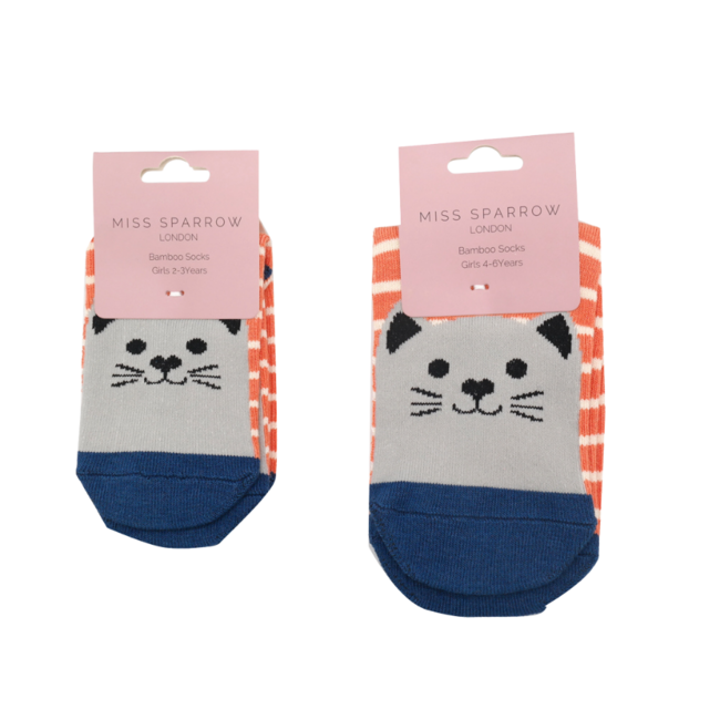 Kids Socks Bamboo Girls Kitty Cats orange 2-3Y