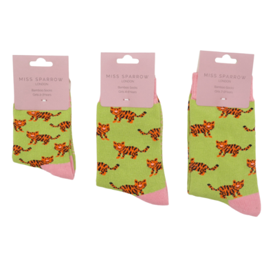 Miss Sparrow Kids Socks Bamboo Girls Tigers lime 4-6Y