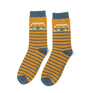 Miss Sparrow Männer-Socken Bamboo Camper Stripes mustard