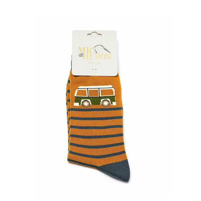 Mens Socks Bamboo Camper Stripes mustard
