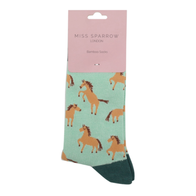 Miss Sparrow Socks Bamboo Wild Horses mint