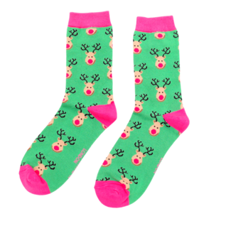Miss Sparrow Socks Bamboo Reindeer green