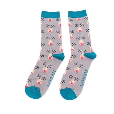 Miss Sparrow Mens Socks Bamboo Reindeer grey