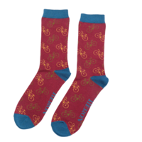 Miss Sparrow Mens Socks Bamboo Little Bikes oxblood