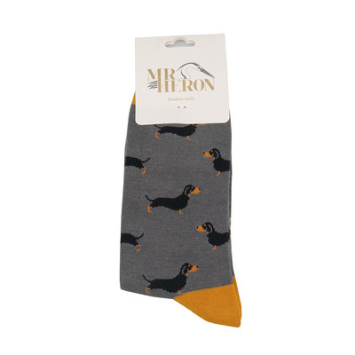 Miss Sparrow Mens Socks Bamboo Little Sausage Dogs grey