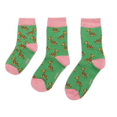 Miss Sparrow Kids Socks Bamboo Girls Giraffes green 4-6Y