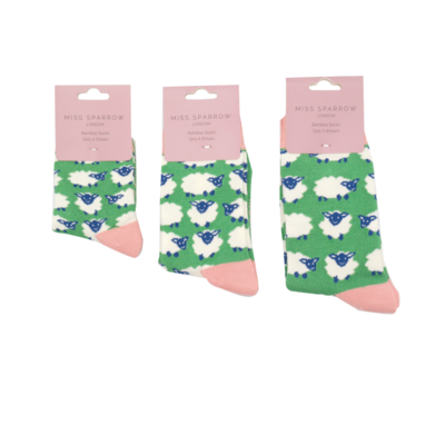 Miss Sparrow Kids Socks Bamboo Girls Sheep green 7-9Y