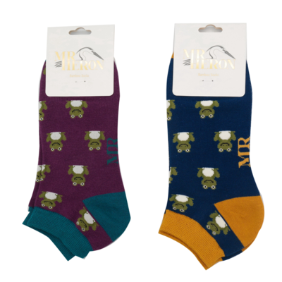 Miss Sparrow Trainer Mens Socks Bamboo Frogs navy