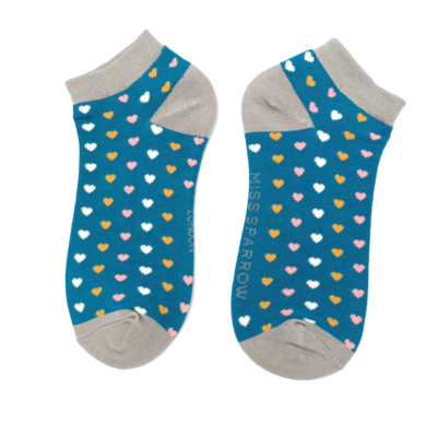 Miss Sparrow Trainer Socks Bamboo Hearts teal