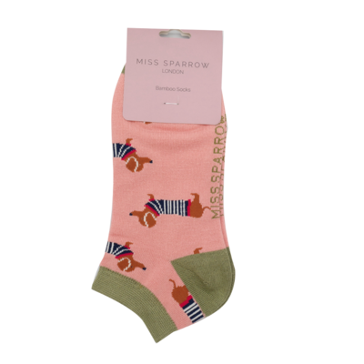 Miss Sparrow Trainer Socks Bamboo Parisian Pups dusky pink