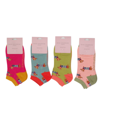 Miss Sparrow Trainer Socks Bamboo Parisian Pups hot pink