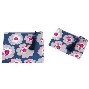 Overbeck and Friends Canvas Pouches Lilly blue/grey Set of 2