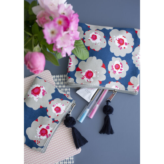 Canvas Pouches Lilly blue/grey Set of 2