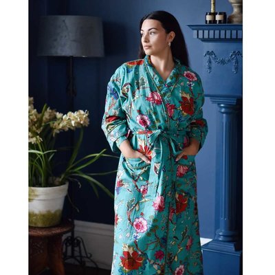 Powell Craft Dressing gown Exotic Bird teal