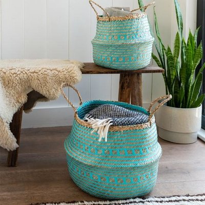 Rex London Basket Seagrass Large turquoise