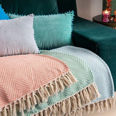 Rex London Velvet pillow with pompoms aqua