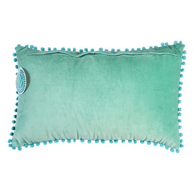 Rex London Velvet pillow with pompoms aqua