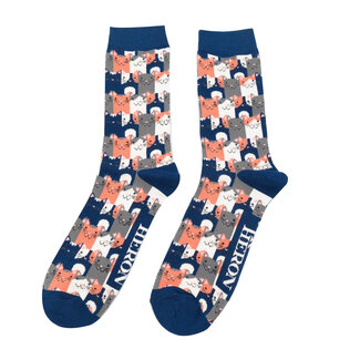 Miss Sparrow Mens Socks Bamboo Happy Cats navy