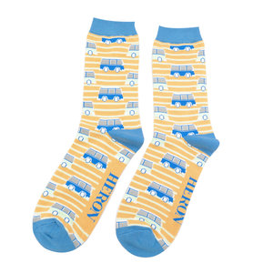 Miss Sparrow Männer-Socken Bamboo Campervans yellow