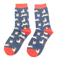 Miss Sparrow Socks Bamboo Jack Russells navy