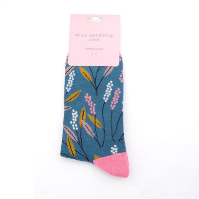 Miss Sparrow Socks Bamboo Berry Branches navy