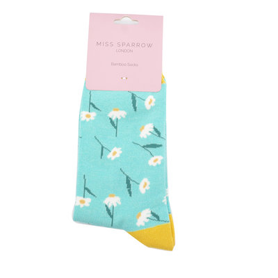 Miss Sparrow Socken Bamboo Daisies aqua