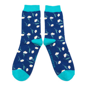 Miss Sparrow Socks Bamboo Daisies navy