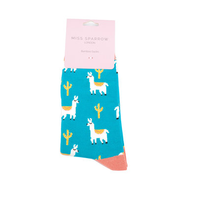 Miss Sparrow Socken Bamboo Llama & Catus teal