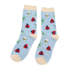 Miss Sparrow Socks Bamboo Love Bugs pale blue