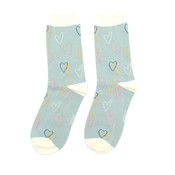 Miss Sparrow Socks Bamboo Sketch Hearts duck egg