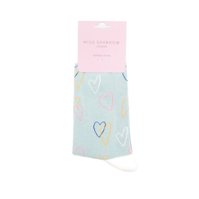 Miss Sparrow Socks Bamboo Sketch Hearts duck egg