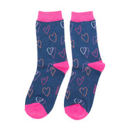 Miss Sparrow Socks Bamboo Sketch Hearts navy