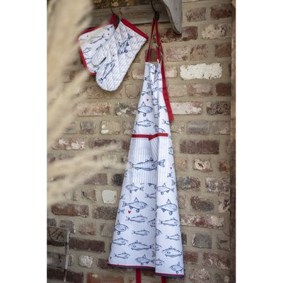 Clayre & Eef Tea towel Fishes/Stripes  blue/red