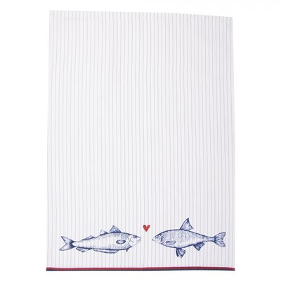 Clayre & Eef Tea towel Fishes/Stripes  blue/red