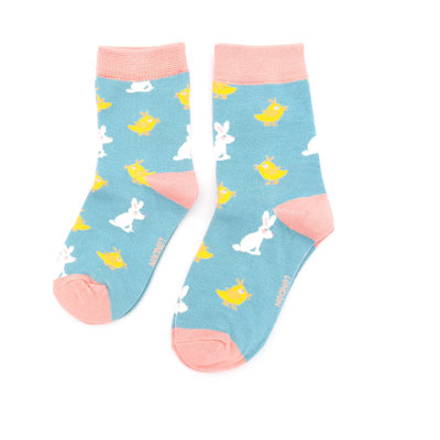 Miss Sparrow Kids Socks Bamboo Girls Chick & Bunny duck egg 4-6Y