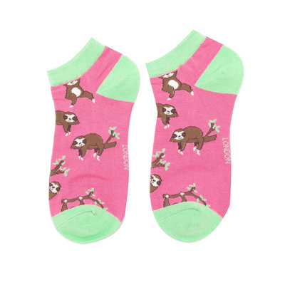 Miss Sparrow Trainer Socks Bamboo Sloths hot pink