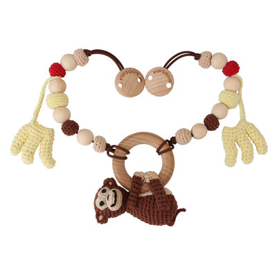 Sindibaba Stroller chain with rattle Monkey brown (organic cotton)  2-in-1