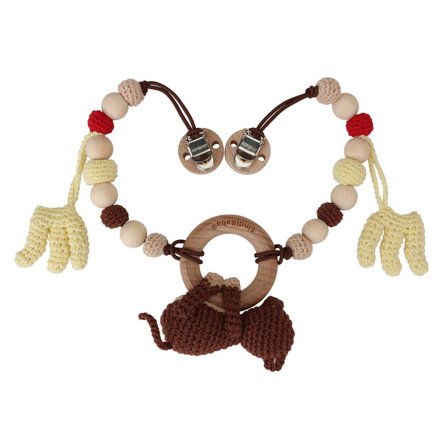 Stroller chain with rattle Monkey brown (organic cotton)  2-in-1