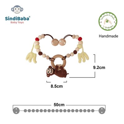 Sindibaba Wagenkette mit Rassel Monkey brown (Bio-Baumwolle) 2-in-1