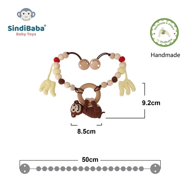Wagenkette mit Rassel Monkey brown (Bio-Baumwolle) 2-in-1