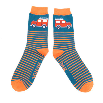 Miss Sparrow Mens Socks Bamboo Jeep & Stripes teal