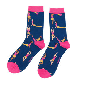 Miss Sparrow Socks Bamboo Yoga Poses navy