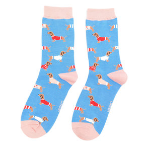 Miss Sparrow Socken Bamboo Pups in Coats sky