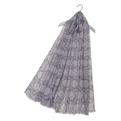 M&K Collection Scarve Damask Floral Frayed purple