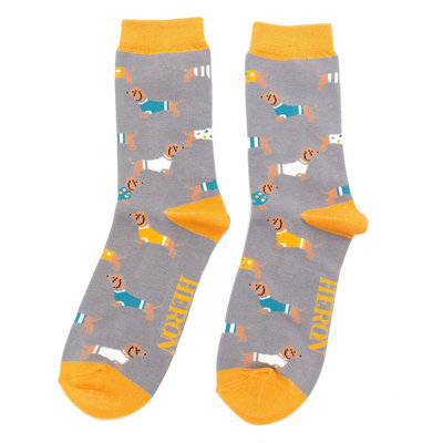 Miss Sparrow Mens Socks Bamboo Pups in Coats grey