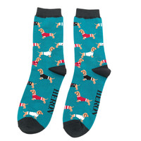 Miss Sparrow Männer-Socken Bamboo Pups in Coats teal