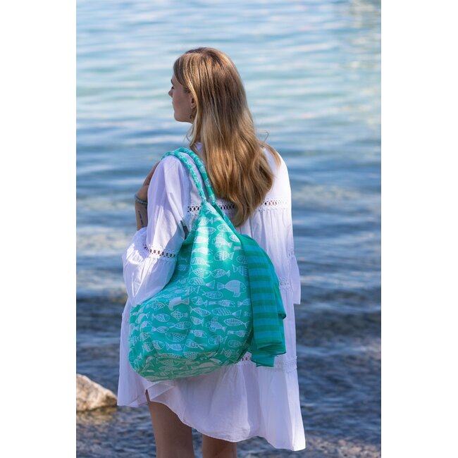 Canvas Shopper/Beach bag Crazy Fish turquoise