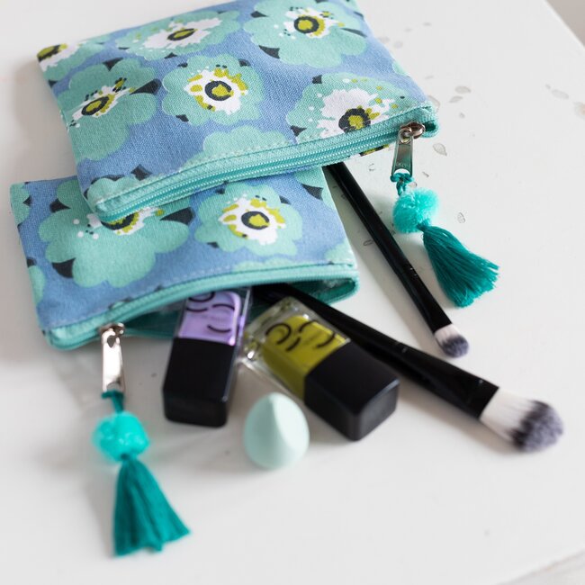 Canvas Pouches Lilly lightblue/turquoise Set of 2