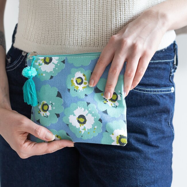 Canvas Pouches Lilly lightblue/turquoise Set of 2