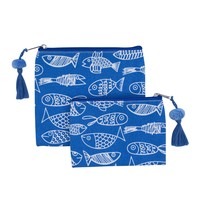 Overbeck and Friends Canvas Pouches Crazy Fish blue Set of 2